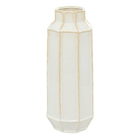 White Ceramic Modern Vase, 7" x 17"